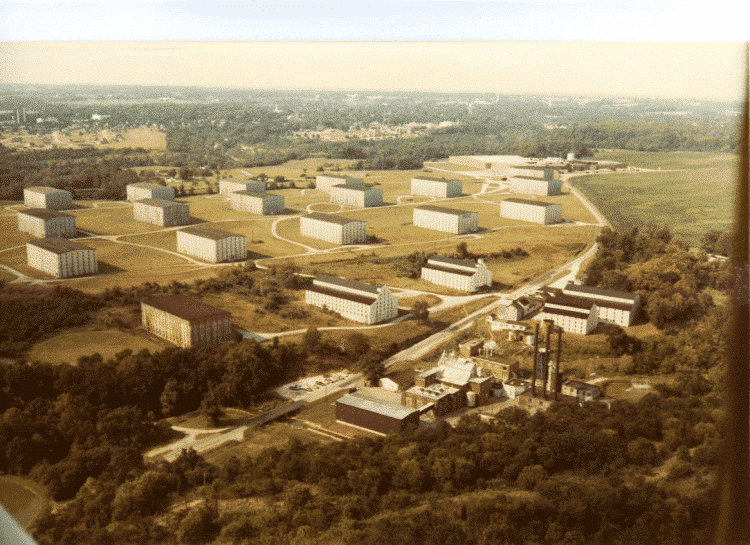 Areal postcard view of Heaven Hill Distillery