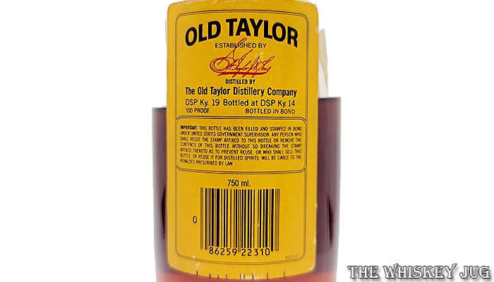 1986 Old Taylor Bottled In Bond Back Label