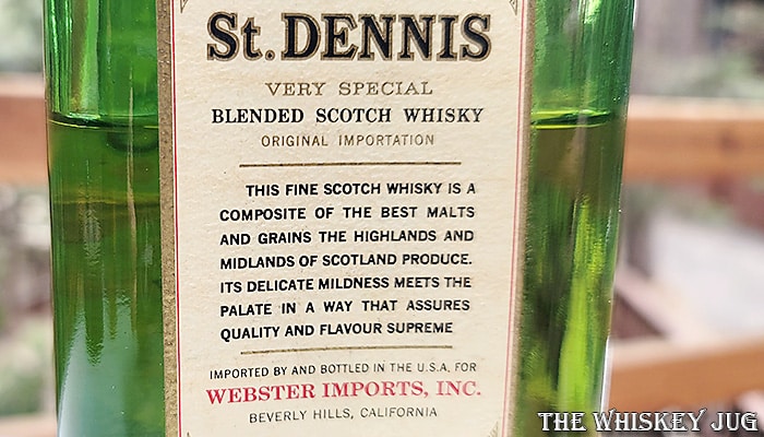 St. Dennis Very Special Blended Scotch Back Label