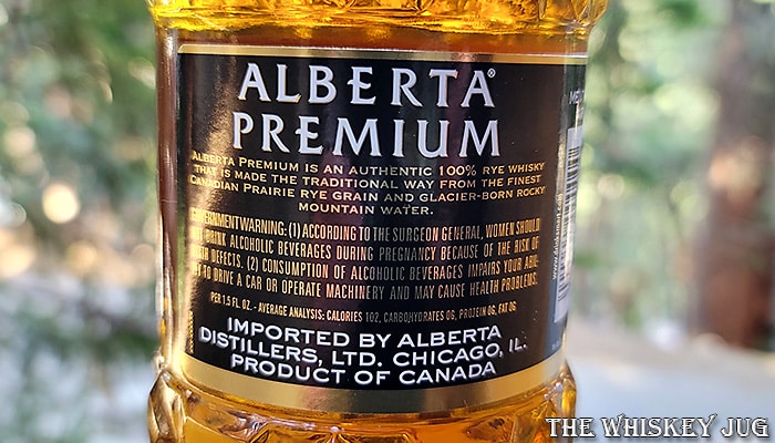 Alberta Premium Blended Rye Whisky Back Label