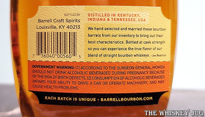 Barrell Bourbon Batch 033 Back Label